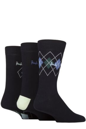 Mens 3 Pair Pringle Cotton and Recycled Polyester Patterned Socks