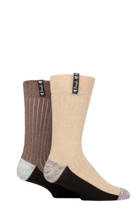 Mens 2 Pair Pringle Recycled Cotton Boot Socks Beige / Brown 7-11 Mens
