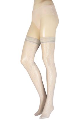 Ladies 1 Pair Trasparenze Licorice Floral Net Hold Ups Oil Large / Extra Large