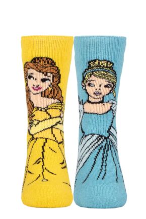 Kids 1 Pair SOCKSHOP Heat Holders Disney 1.6 TOG Lite Beauty and the Beast and Cinderella Thermal Socks Blue / Yellow 12.5-3.5 Kids