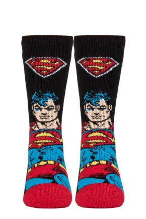 Kids 1 Pair SOCKSHOP Heat Holders DC 1.6 TOG Lite Superman Thermal Socks Black 9-12 Kids