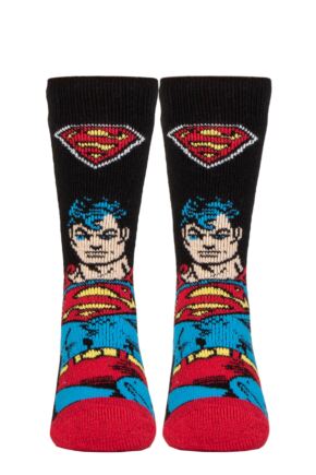 Kids 1 Pair SOCKSHOP Heat Holders DC 1.6 TOG Lite Superman Thermal Socks Black 12.5-3.5 Kids