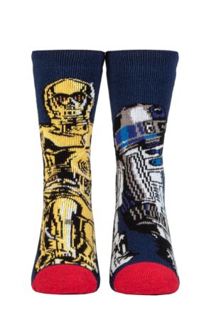 Kids 1 Pair SOCKSHOP Heat Holders Disney Star Wars 1.6 TOG Lite R2D2 & CP30 Thermal Socks Navy 9-12 Kids