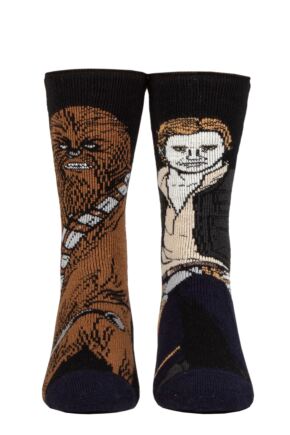 Kids 1 Pair SOCKSHOP Heat Holders Disney Star Wars 1.6 TOG Lite Chewie and Han Thermal Socks Black 9-12 Kids