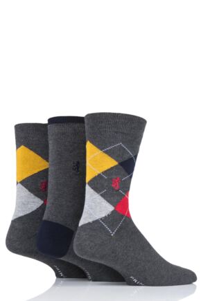 Mens 3 Pair Pringle Black Label Argyle Bamboo Socks