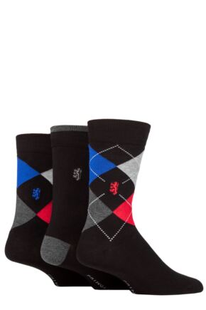 Mens 3 Pair Pringle Black Label Bamboo Patterned, Argyle and Striped Socks