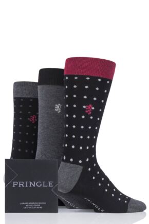 Mens 3 Pair Pringle of Scotland Gift Boxed Spots and Plain Bamboo Socks