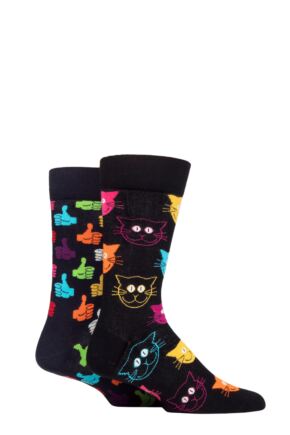 Mens and Ladies 2 Pair Happy Socks Classic Cat Socks