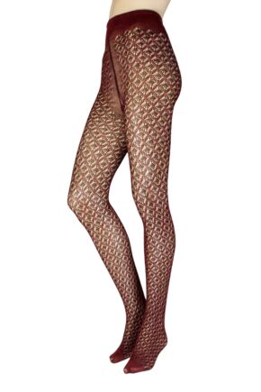 Ladies 1 Pair Trasparenze Oak Tree Diamond Net Tights Burgundy Large