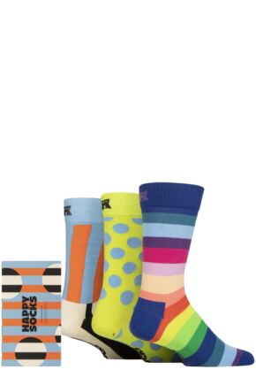 Mens and Ladies 3 Pair Happy Socks Multicolour Gift Boxed Socks