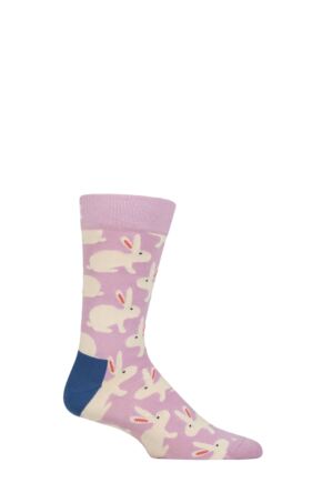 Mens and Ladies 1 Pair Happy Socks Bunny Socks Light Purple 7.5-11.5 Unisex