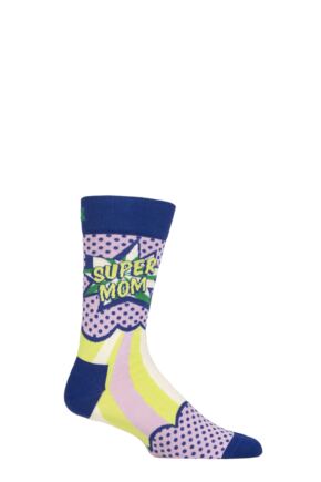Ladies 1 Pair Happy Socks Super Mom Socks Light Purple 4-7 Unisex