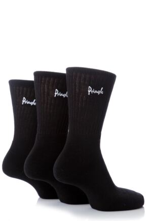 Mens 3 Pair Pringle Cotton Cushion Sports Socks Black Cotton