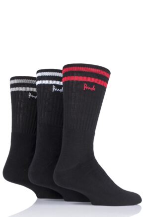 Mens 3 Pair Pringle Cotton Cushion Sports Socks Black Stripe 7-11 Mens