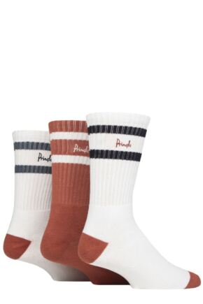 Mens 3 Pair Pringle Cotton Cushion Sports Socks White / Coral  7-11