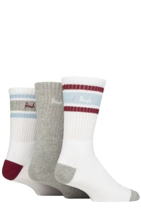 Mens 3 Pair Pringle Cotton Cushion Sports Socks White / Grey / White 7-11