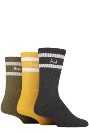 Mens 3 Pair Pringle Cotton Cushion Sports Socks Charcoal / Yellow / Green 7-11