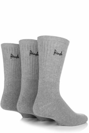 Mens 3 Pair Pringle Cotton Cushion Sports Socks Grey Cotton 12-14 Mens