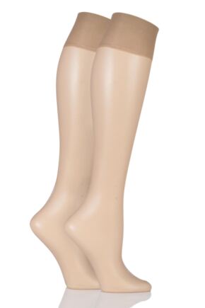 Ladies 2 Pair Pretty Polly Naturals 8 Denier Knee Highs