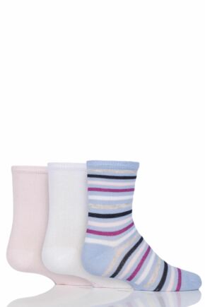 Babies and Kids 3 Pair SOCKSHOP Plain and Stripe Bamboo Socks with Smooth Toe Seams Pink Stripes C 6-8.5 Kids