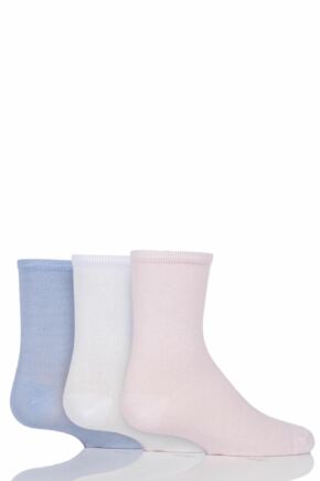 Babies and Kids 3 Pair SOCKSHOP Plain and Stripe Bamboo Socks with Smooth Toe Seams Pink/White/Blue Plain C 6-8.5 Kids
