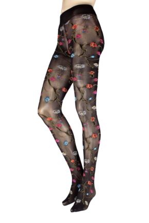 Ladies 1 Pair Trasparenze Platino Floral Knit Opaque Tights