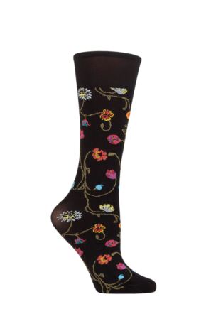Ladies 1 Pair Trasparenze Platino Floral Knit Opaque Knee High Socks