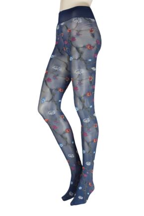Ladies 1 Pair Trasparenze Platino Floral Knit Opaque Tights