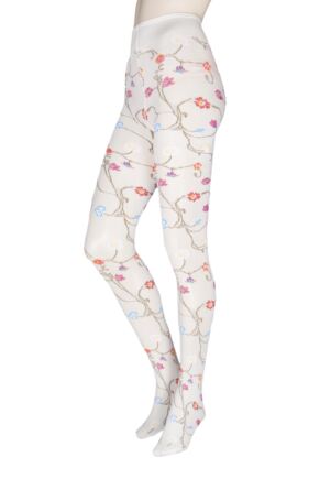 Ladies 1 Pair Trasparenze Platino Floral Knit Opaque Tights White Large