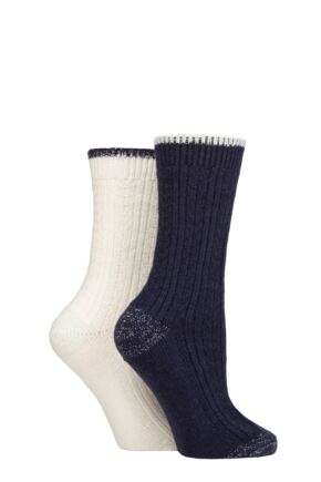 Ladies 2 Pair SOCKSHOP Wildfeet Cashmere and Merino Wool Blend Sparkle Lurex Socks