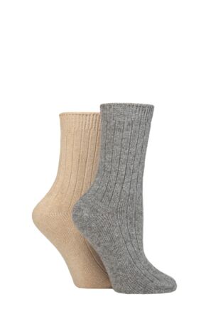 Ladies 2 Pair SOCKSHOP Wildfeet Cashmere Socks