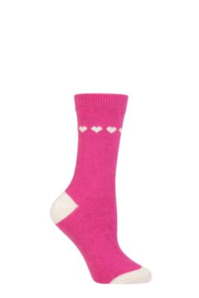 Ladies 1 Pair SOCKSHOP Wildfeet Cashmere and Merino Wool Blend Socks Pink Heart 4-8