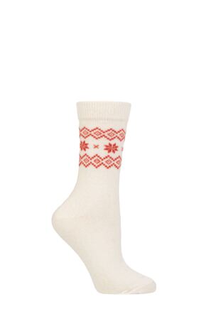 Ladies 1 Pair SOCKSHOP Wildfeet Cashmere and Merino Wool Blend Socks Snow Festive 4-8