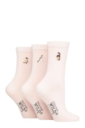 Ladies 3 Pair SOCKSHOP Wildfeet Embroidered Socks