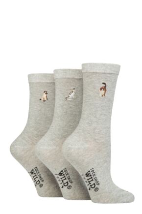 Ladies 3 Pair SOCKSHOP Wildfeet Embroidered Socks