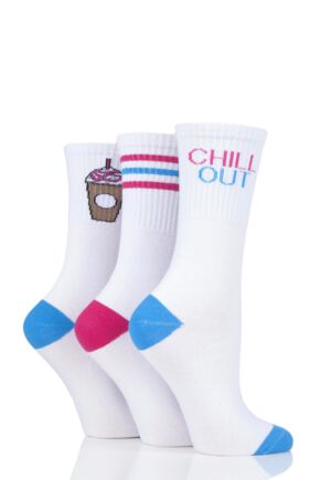 Ladies 3 Pair SOCKSHOP Wildfeet Slogan Cotton Sports Socks