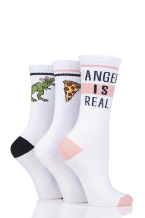 Ladies 3 Pair SOCKSHOP Wildfeet Slogan Cotton Sports Socks