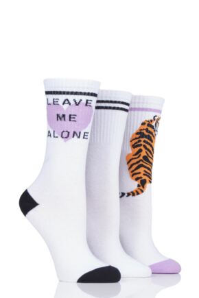 Ladies 3 Pair SOCKSHOP Wildfeet Slogan Cotton Sports Socks