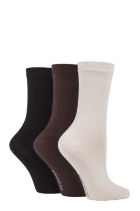 Ladies 3 Pair SOCKSHOP Patterned Plain and Striped Bamboo Socks Black / Cocoa / Biscuit Plain 4-8 Ladies