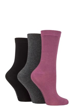 Ladies 3 Pair SOCKSHOP Patterned Plain and Striped Bamboo Socks Black / Grey / Damson Plain 4-8 Ladies