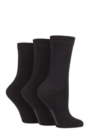 Ladies 3 Pair SOCKSHOP Patterned Plain and Striped Bamboo Socks Black Plain 4-8 Ladies