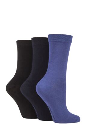 Ladies 3 Pair SOCKSHOP Patterned Plain and Striped Bamboo Socks Black / Navy / Denim Plain 4-8 Ladies