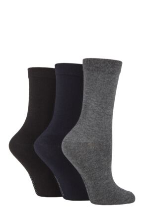 Ladies 3 Pair SOCKSHOP Patterned Plain and Striped Bamboo Socks Black / Navy / Grey Plain 4-8 Ladies