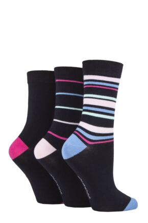 Ladies 3 Pair SOCKSHOP Patterned Plain and Striped Bamboo Socks