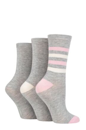 Ladies 3 Pair SOCKSHOP Patterned Plain and Striped Bamboo Socks French Lavender 4-8 Ladies