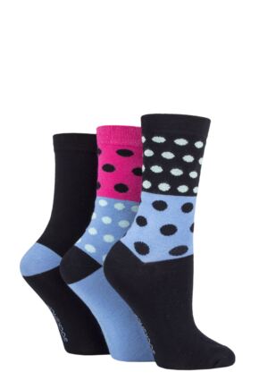 Ladies 3 Pair SOCKSHOP Patterned Plain and Striped Bamboo Socks
