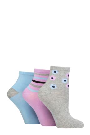 Ladies 3 Pair SOCKSHOP Patterned Bamboo Ankle Socks