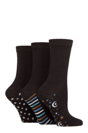 Ladies 3 Pair SOCKSHOP Patterned Plain and Striped Bamboo Socks