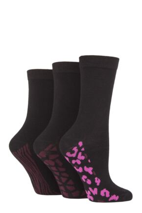 Ladies 3 Pair SOCKSHOP Patterned Plain and Striped Bamboo Socks Black Animal Print 4-8 Ladies