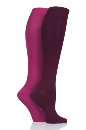 Ladies 2 Pair Sockshop Plain Bamboo Knee High Socks with Smooth Toe Seams